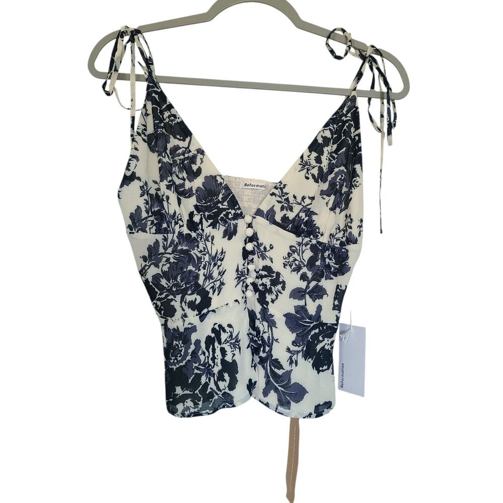 Reformation Cluny Top in Madame Vintage Floral Navy Cream Size 10 NWT